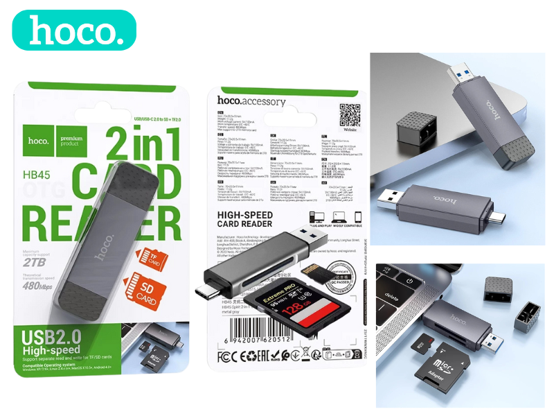 การ์ดรีดเดอร์ Type-C / USB 2.0 ความเร็วสูง 5Gbps รองรับ OTG ความจุสูงสุด 2TB อ่าน SD / TF Card