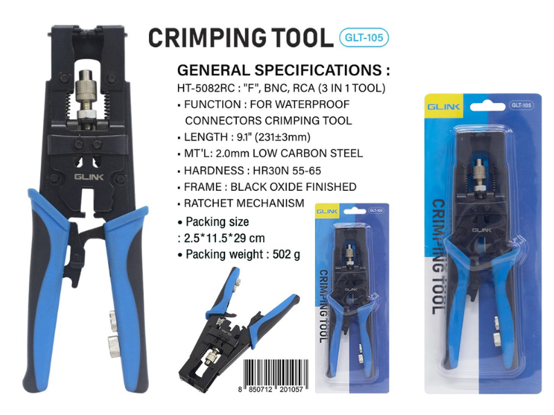 Glink GLT-105 Crimping Tool 3in1 RG58,RG59,RG6 (F-TYPE,BNC,RCA)