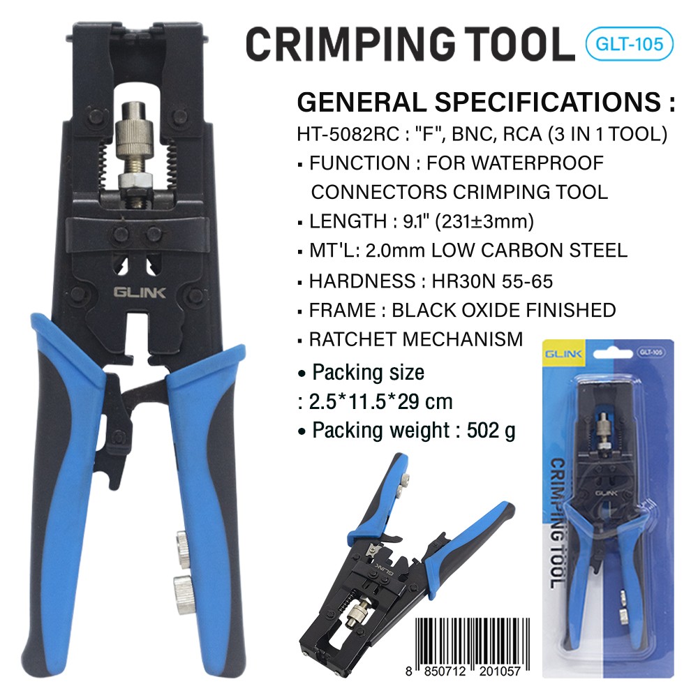 Glink GLT-105 Crimping Tool 3in1 RG58,RG59,RG6 (F-TYPE,BNC,RCA)