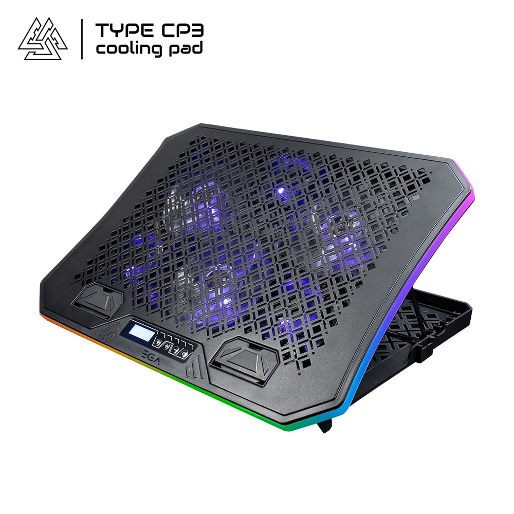 EGA COOLER PAD พัดลมรองโน้ตบุ๊ค พัดลม 6 ตัว ไฟ LED ตกแต่งไฟ RGB 10 โหมด