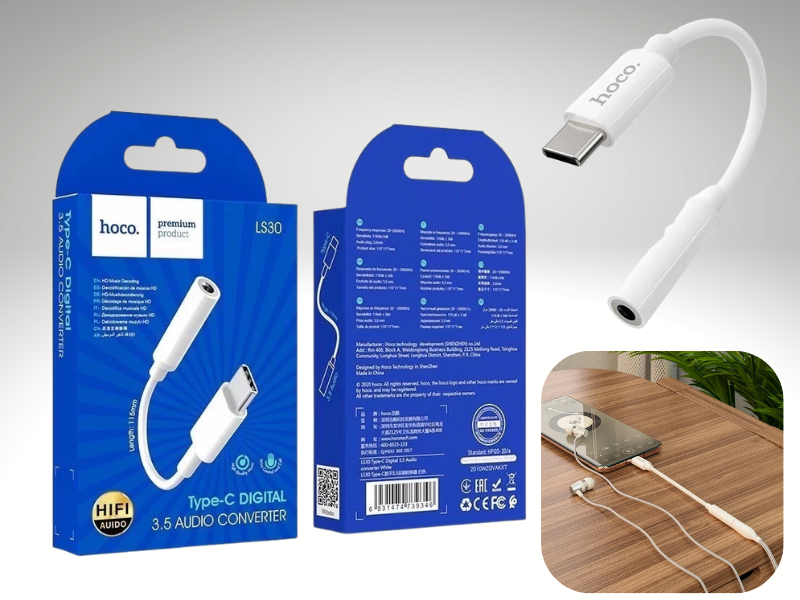Adapter USB-C to 3.5mm AUX (Digital Audio Converter) ยี่ห้อ hoco รุ่นLS30