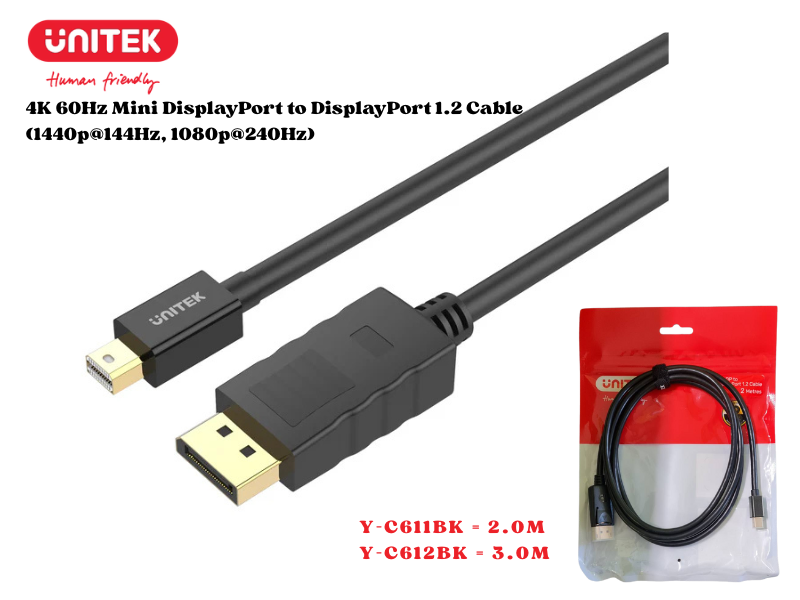 UNITEK CABLE MINI DISPLAY TO DISPLAY PORT 3.0M 4K@60Hz.