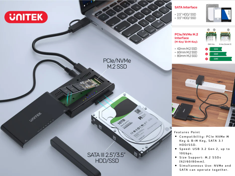 SolidForce+ USB-C to PCIe/NVMe M.2 SSD Enclosure plus SATA III Adapter with Offline Clone