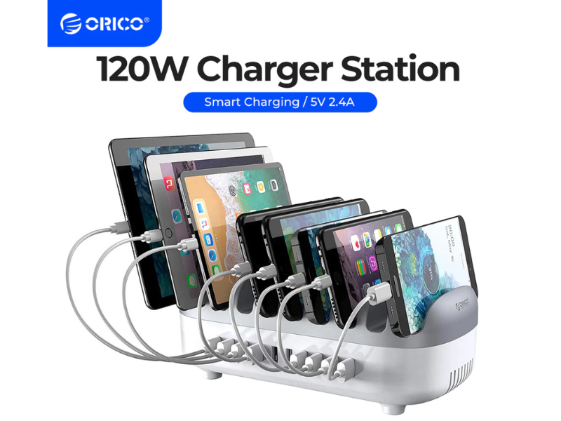 Orico 10 พอร์ตแท่นชาร์จ USB 120W 5V 2.4A ชาร์จ USB