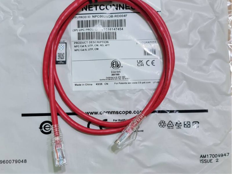 สาย LAN CommScope Cat6 1.0m Red รุ่น NPC06UVDB-RD004F