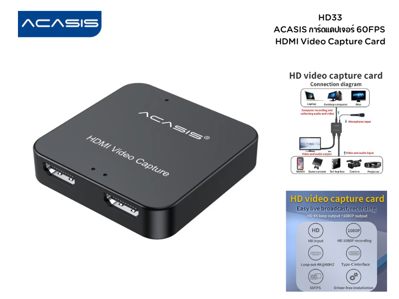 ACASIS การ์ดแคปเจอร์ 60FPS HDMI Video Capture Card 1080P