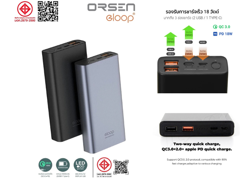 Eloop Powerbank E37 22000 mAh Fast Charge Q.C.3.0 PD 18W
