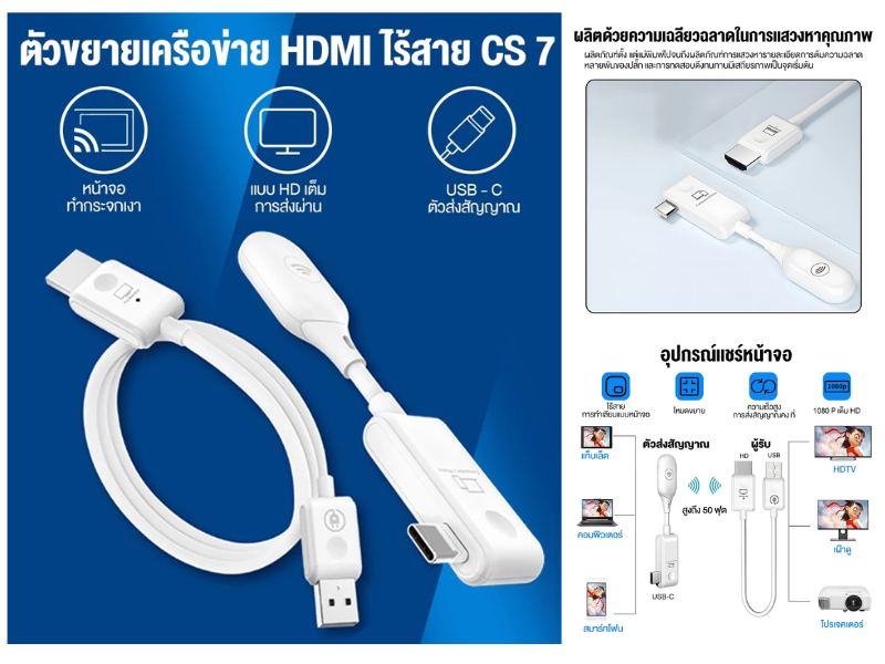 อุปกรณ์แชร์หน้าจอไร้สาย CS7 ไร้สาย Type-C HD 1080P สําหรับ TV