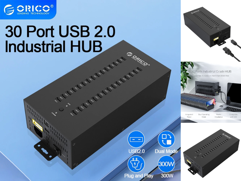 ORICO IH30P Steel 30 Port USB2.0 Industrial HUB with Data Cable and Removable Hanger