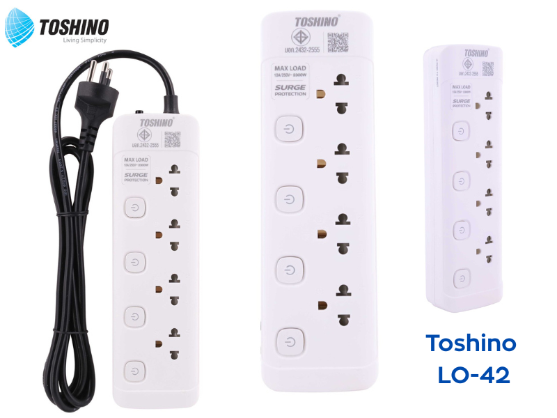 ปลั๊กไฟ TOSHINO รุ่น LO-42 รองรับกำลังไฟสูงสุด 2,500 วัตต์ สายยาว 2เมตร