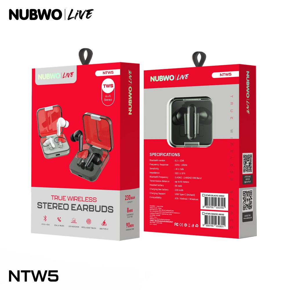 NUBWO หูฟังมือถือแบบไร้สาย เสียงดี กันระอองน้ำได้ มีให้เลือก 2สี