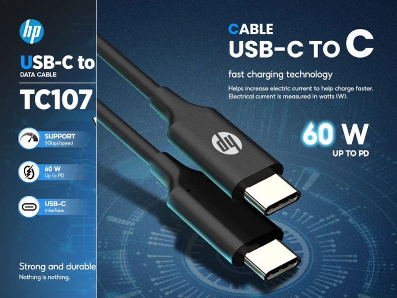 HP สายเคเบิล USB TYPE-C  3.0M รุ่น TC107 PD Fast Charging สูงสุด 60W (20V/3A)
