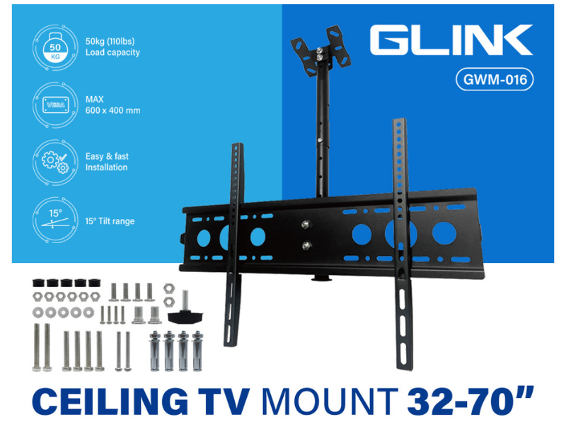 ขาแขวนทีวีแบบยึดติดเพดานรองรับจอขนาด 32-70นิ้ว น้ำหนักไม่เกิน 50กิโลกรัม
