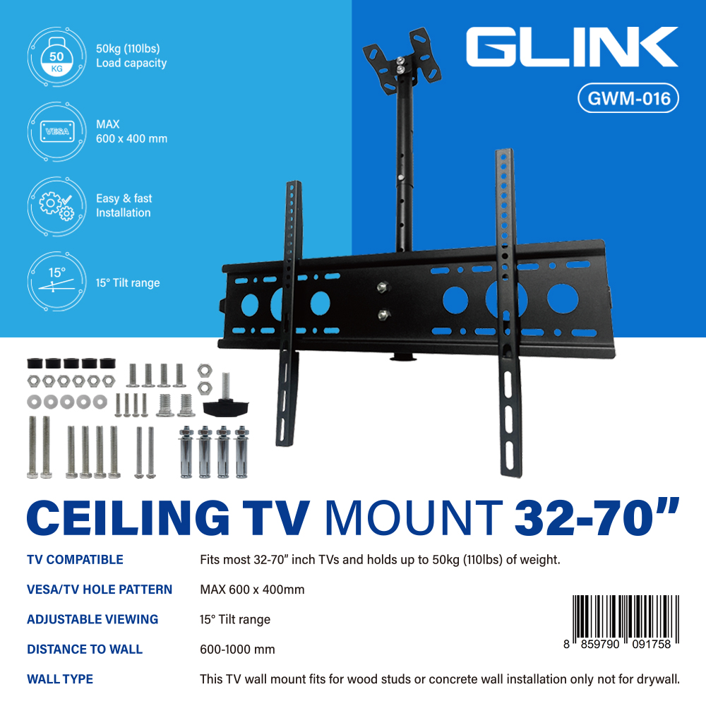 ขาแขวนทีวีแบบยึดติดเพดานรองรับจอขนาด 32-70นิ้ว น้ำหนักไม่เกิน 50กิโลกรัม