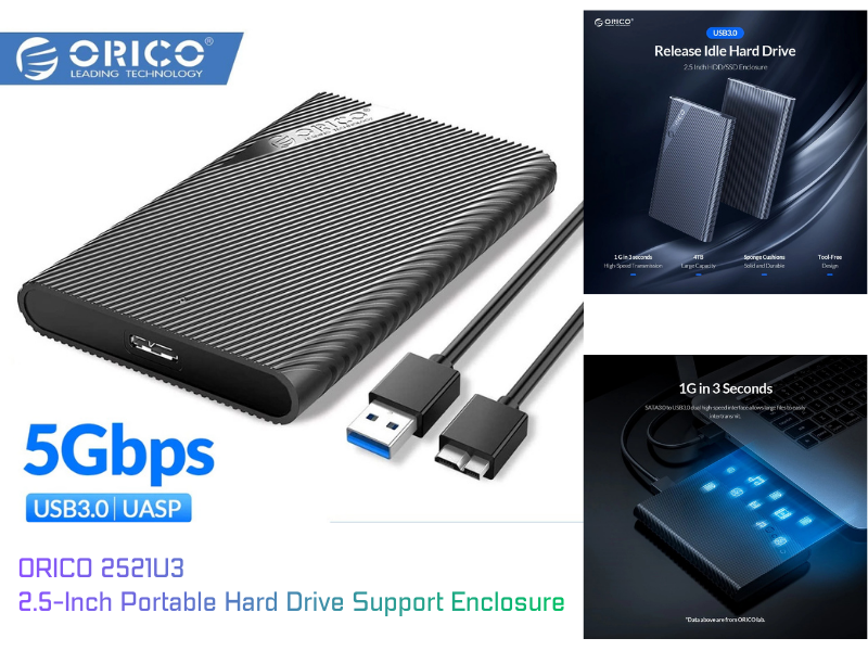 ORICO 2521U3 กล่องใส่ฮาร์ดดิสก์/SSD ขนาด 2.5 นิ้ว
