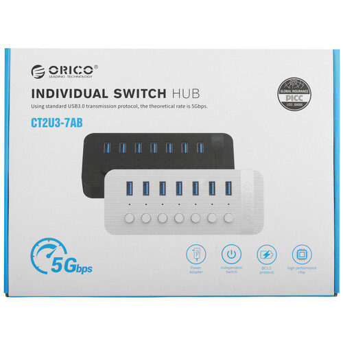 ORICO CT2U3-7AB USB Hub 7 พอร์ต ที่มาพร้อมสวิตช์เปิด-ปิดแยกแต่ละช่อง