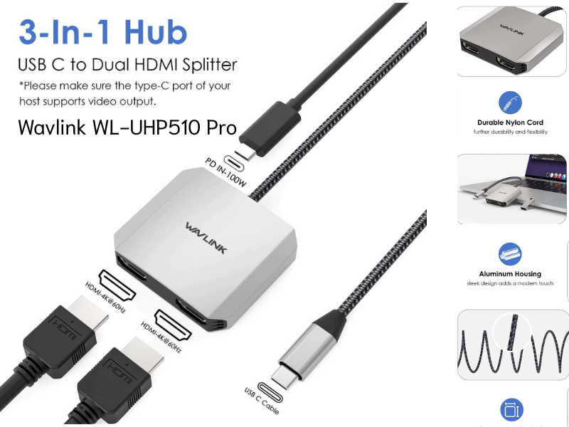 Wavlink WL-UHP510 Pro USB-C TO Dual HDMI 4K For MST Thunderbolt