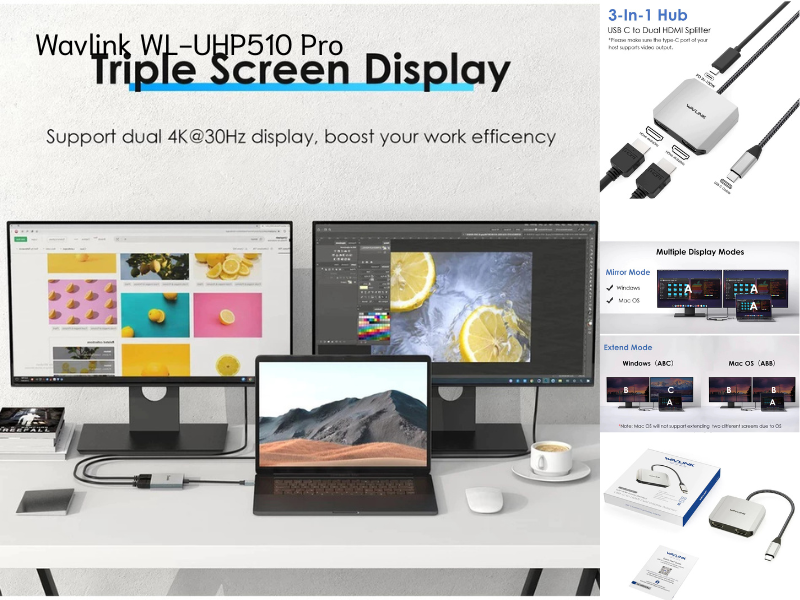 Wavlink WL-UHP510 Pro USB-C TO Dual HDMI 4K For MST Thunderbolt