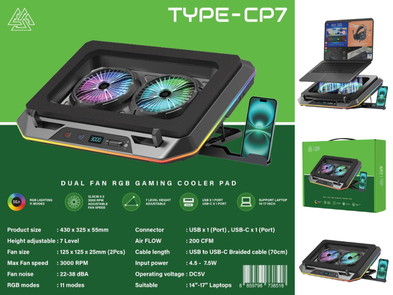 EGA พัดลมระบายความร้อนสำหรับโน้ตบุ๊ก รองรับขนาด 9-17 นิ้ว