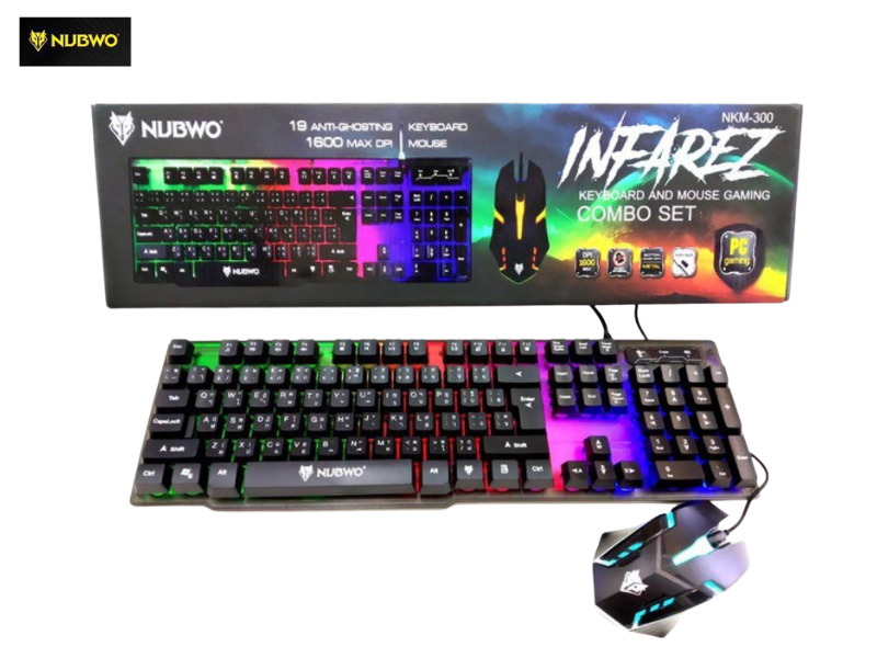 NUBWO USB คีย์บอร์ด + เมาส์ รุ่น NKM-300 มีไฟ LED สำหรับเล่นเกมส์