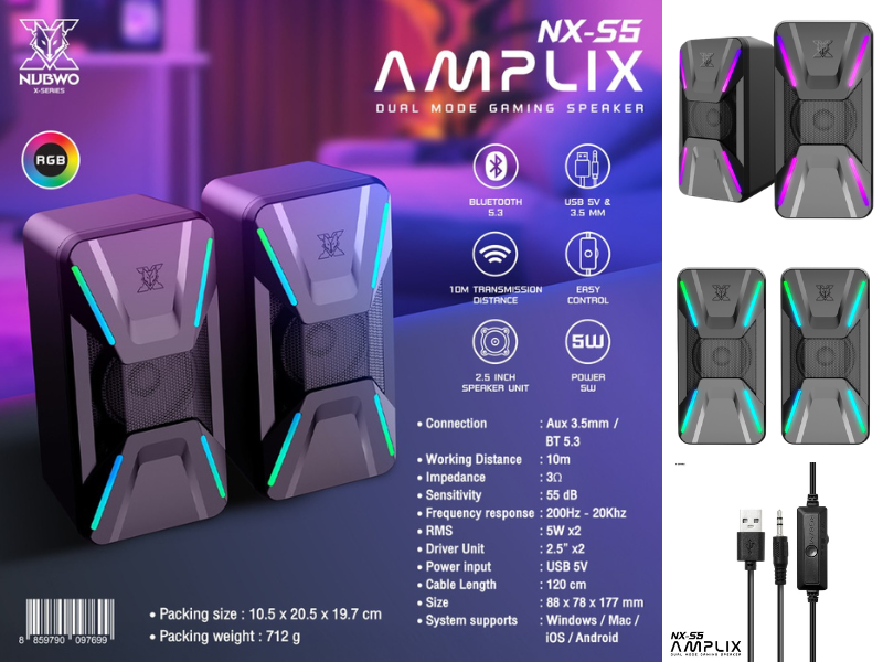 DUAL MODE GAMING SPEAKER RGB BLUETOOTH 5.3 USB 5V & 3.5 MM