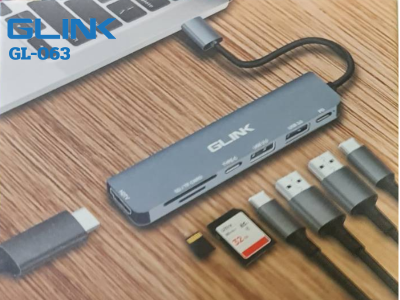 GLINK USB TYPE-C 7-IN-1 HDMI+USB3.0+PD+CARD READER