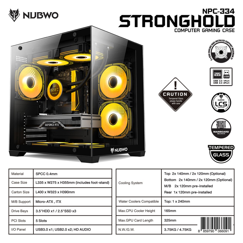 NUBWO STRONGHOLD เคสคอมพิวเตอร์ PC mATX CASE NPC-334 3FANs RGB