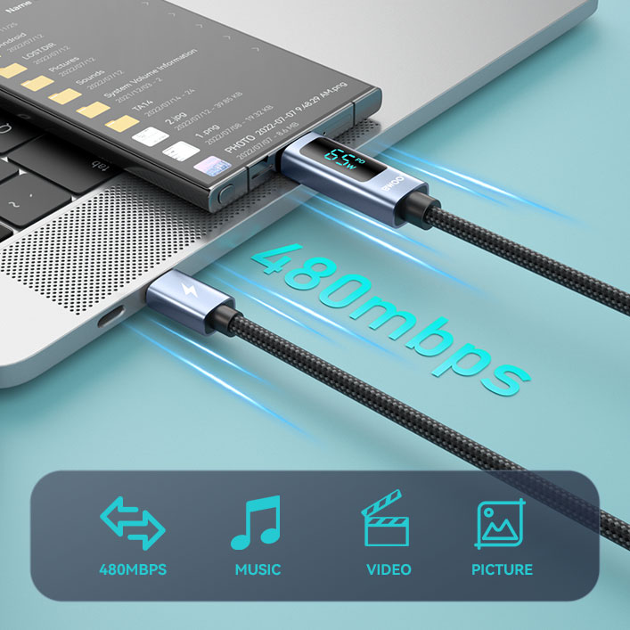 BWOO USB-C to USB-C Charging Cable with LED Display 65W 1.0M