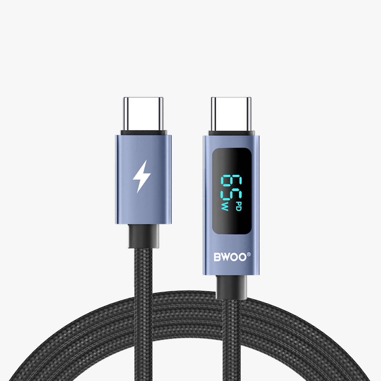 BWOO USB-C to USB-C Charging Cable with LED Display 65W 1.0M