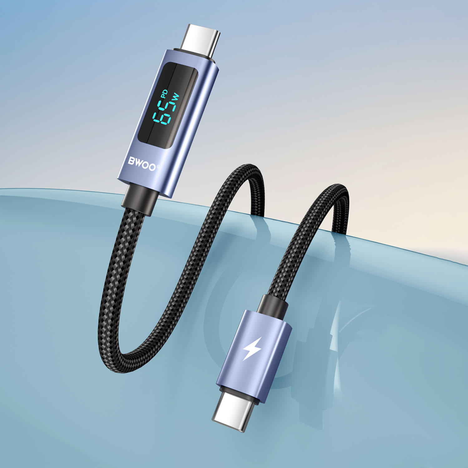 BWOO USB-C to USB-C Charging Cable with LED Display 65W 1.0M