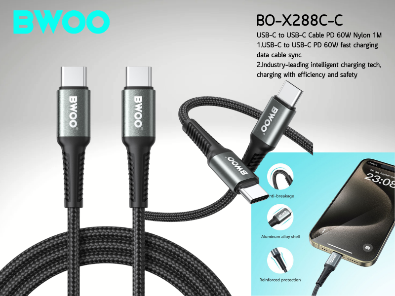 BWOO USB-C to USB-C Cable PD 60W Nylon 1.0M