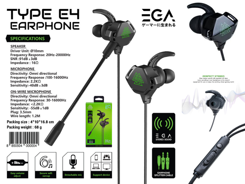 EGA TYPE E4 หูฟังอินเอียร์ IN EAR Earphone Gaming ใช้งานง่าย