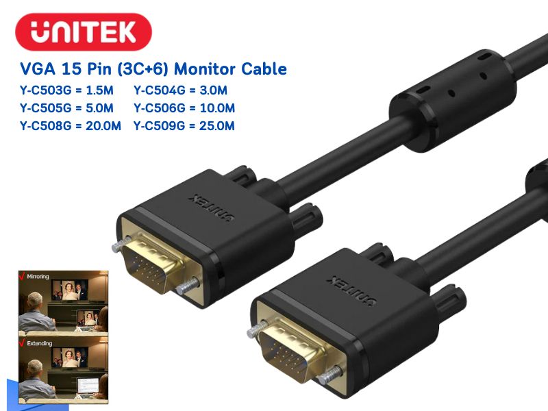 UNITEK PREMIUM VGA CABLE DB15pin M/M สายยาว 25เมตร Full HD 1080P