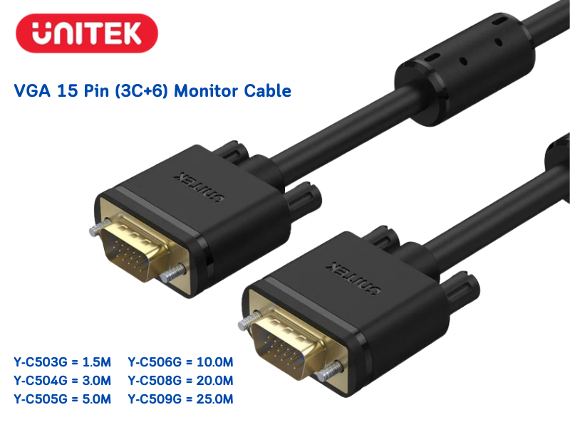UNITEK PREMIUM VGA CABLE DB15pin M/M สายยาว 25เมตร Full HD 1080P