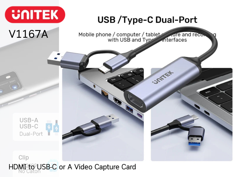 UNITEK HDMI to USB-C or A Video Capture Card Supports 3840x2160@30Hz