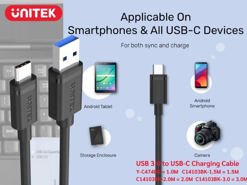 UNITEK Ultra-Fast USB 3.0 to USB-C Charging & Data Cable with Reversible Connector
