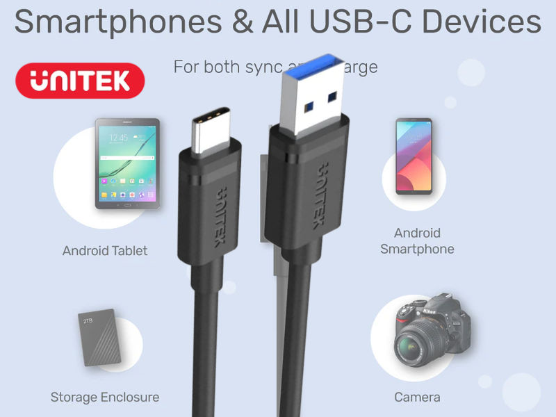 UNITEK Ultra-Fast USB 3.0 to USB-C Charging & Data Cable with Reversible Connector