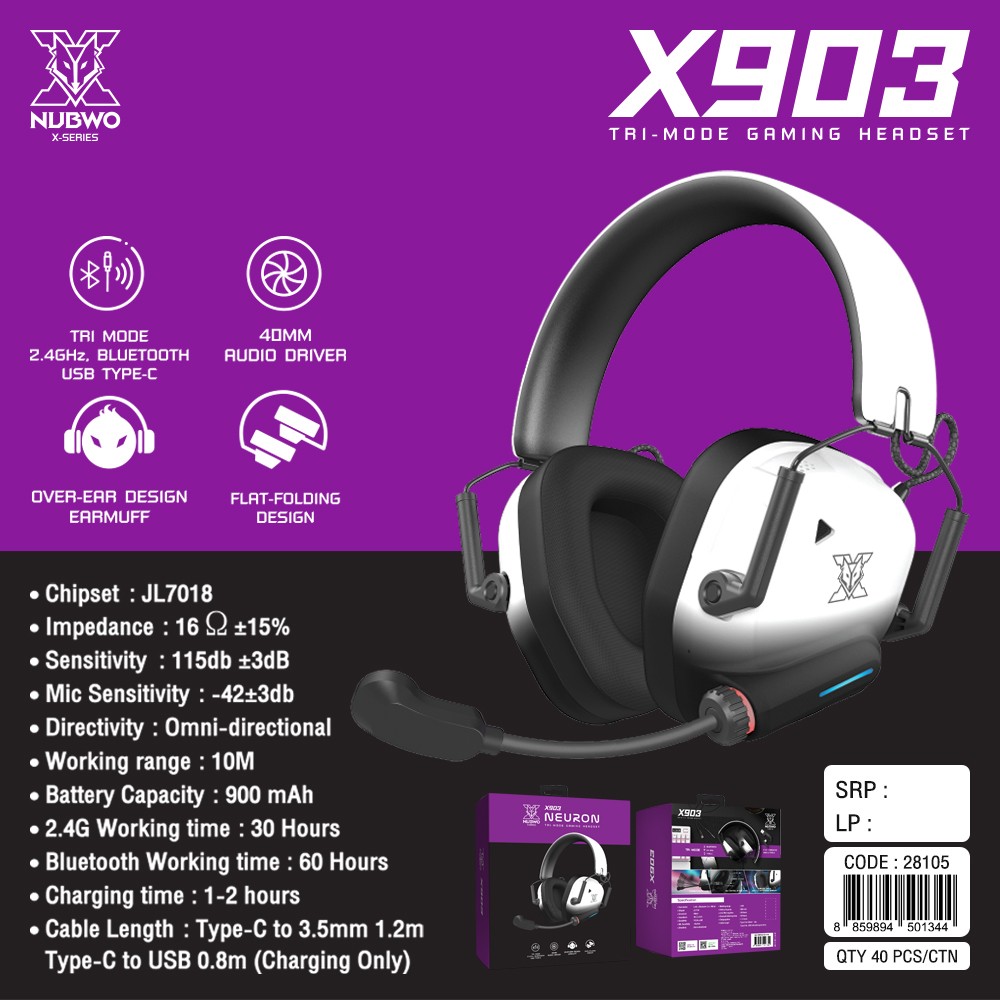 NUBWO X-SERIES X903 TRI-MODE GAMING HEADSET 3 MODE