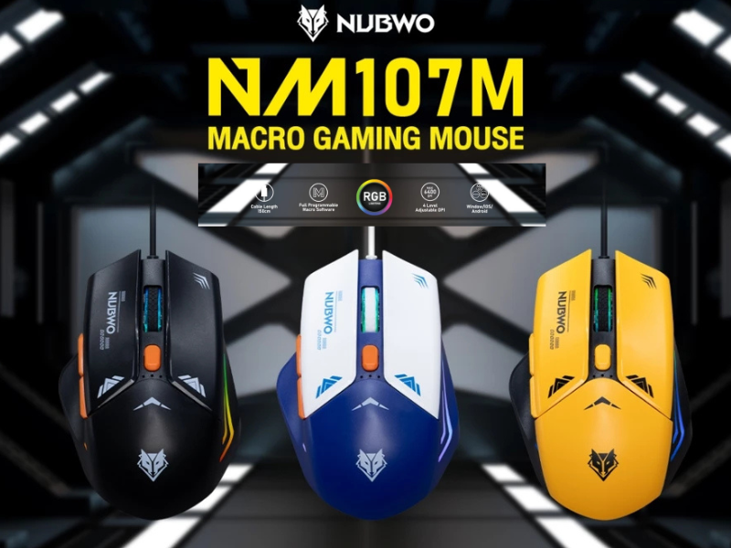 NUBWO เมาส์เกมมิ่ง รุ่น NM107M คลิกเงียบ ไร้เสียงรบกวน แม่นยำสูงปรับ DPI ได้ถึง 8000 DPI