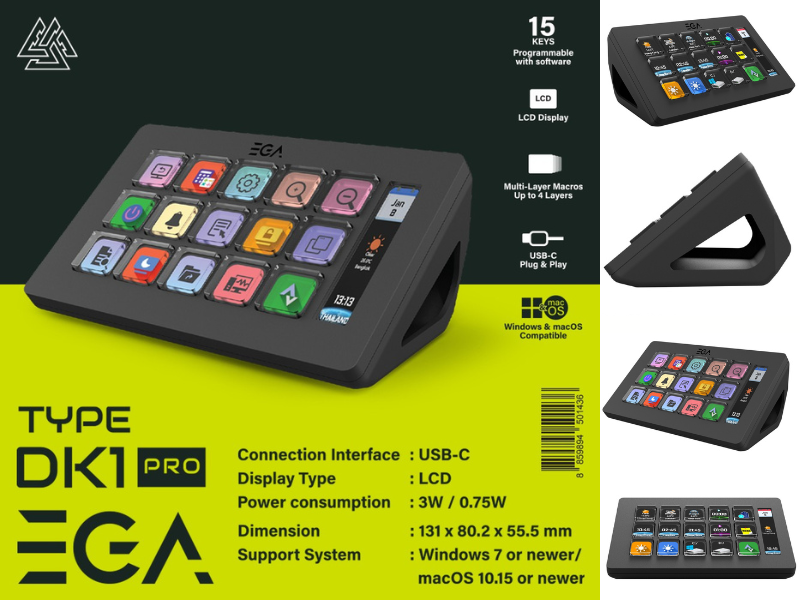 EGA แผงควบคุมอัจฉริยะ ปุ่มLED 15 Programmable Key ปุ่มจอ LCD จำนวน 15 ปุ่ม