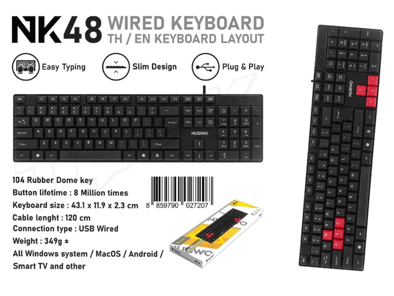 NUBWO NK-48 คีย์บอร์ด มีสาย ภาษาไทย+อังกฤษ Keyboard USB เหมาะสำหรับสายทำงาน