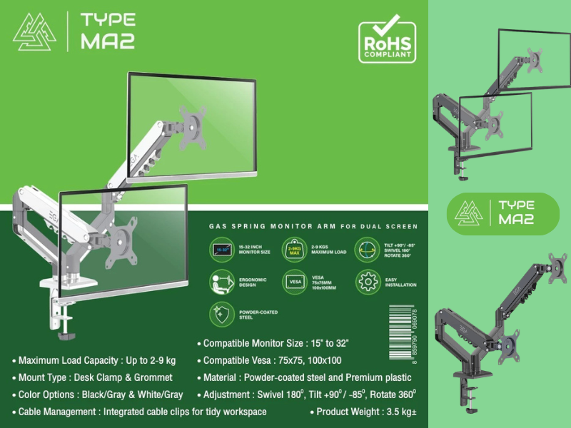 ขายึดจอคอมพิวเตอร์ 2จอ EGA Mosel Type MA2 รองรับขนาดจอ 15-32นิ้ว น้ำหนักไม่เกิน 9กิโลกรัม