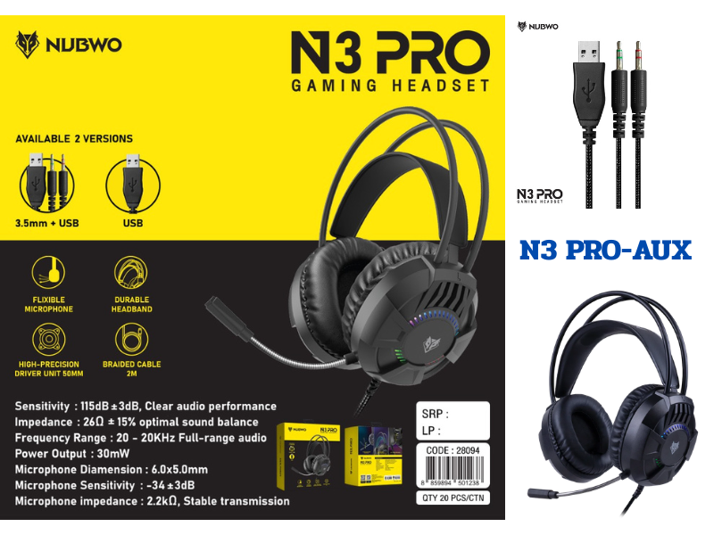 NUBWO หูฟังเกมมิ่งเสียงทรงพลังพร้อมไมโครโฟนที่สามารถปรับงอได้อิสระเชื่อมต่อพอร์ตAUX 3.5MM