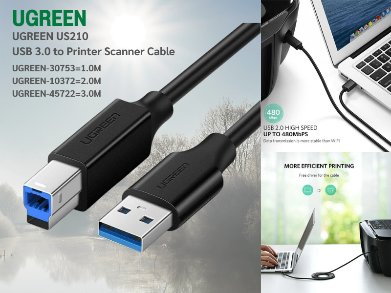 UGREEN รุ่น US210 USB 3.0 Printer Cable สายยาว 3เมตร 5Gbps