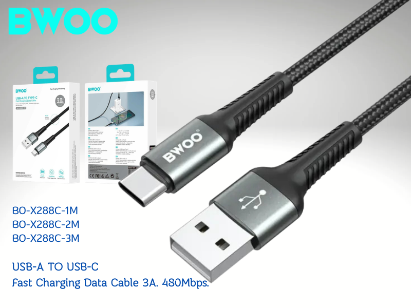 BWOO สายชาร์จมือถือ USB-A TO USB-C Fast Charging Data Cable 3.0M
