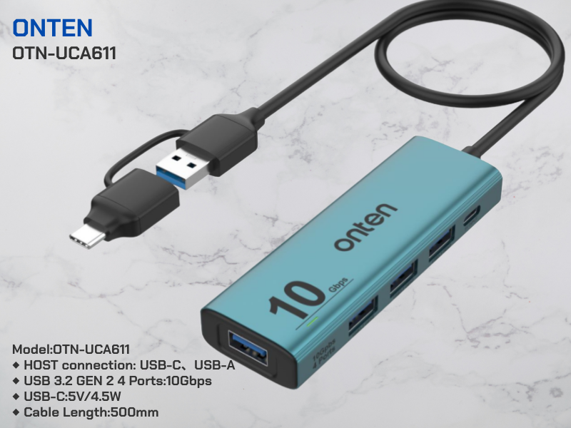 ONTEN รุ่น OTN-UCA611 USB3.2+USB-C to 4PORTS 10G HUB