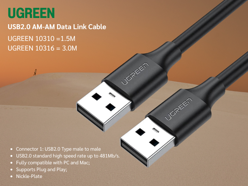 UGREEN USB 2.0 AM/AM  สายยาว 3.0เมตร สำหรับต่อโอนถ่ายข้อมูล