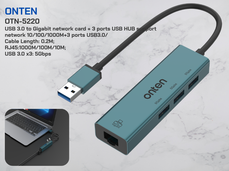 USB3.0 to 3-Ports USB 3.0 Hub with Gigabit Ethernet Adapter