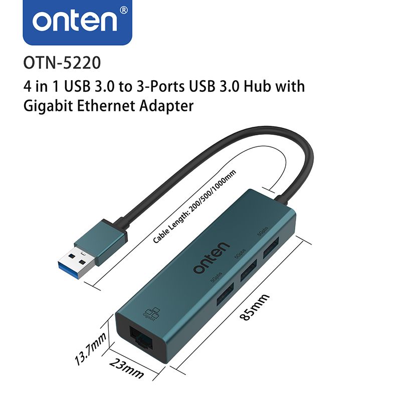 USB3.0 to 3-Ports USB 3.0 Hub with Gigabit Ethernet Adapter