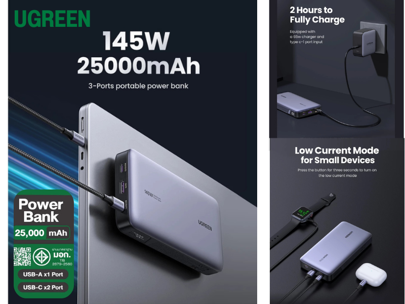 UGREEN รุ่น 90597A Power Bank แบตสำรองแบบพกพา  25000mAh